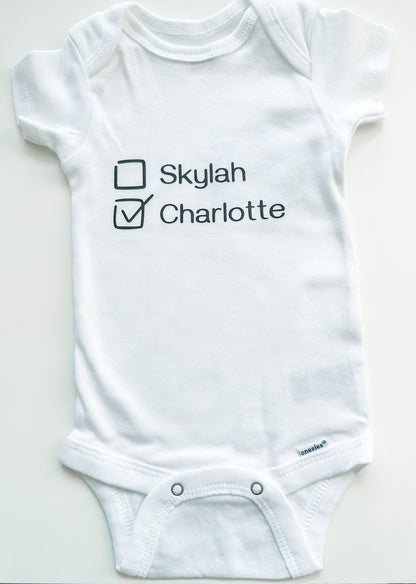 Name Check Box/Tick Box - matching twin bodysuit set