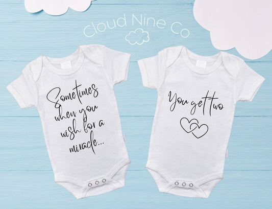 Sometimes When You Wish For A Miracle, You Get Two - matching twin bodysuit set