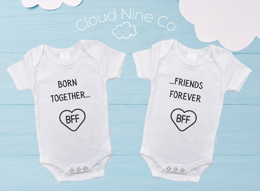 Born Together, Friends Forever matching BFF twin bodysuits