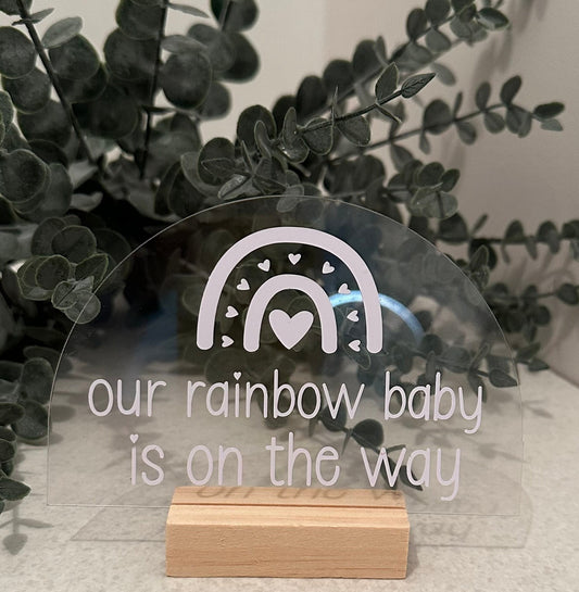 Our Rainbow Baby Is On The Way pregnancy announcement, rainbow baby arch, pregnancy photo prop, infertility journey, pregnancy after loss
