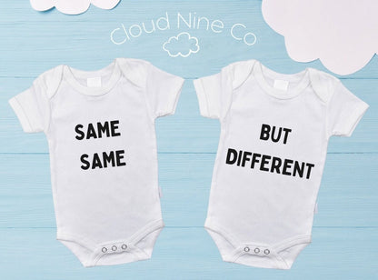 Same Same, But Different - matching twin bodysuit set