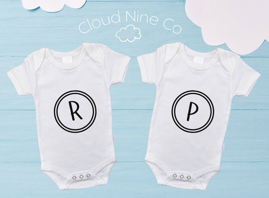 Name Initials - matching twin bodysuit set
