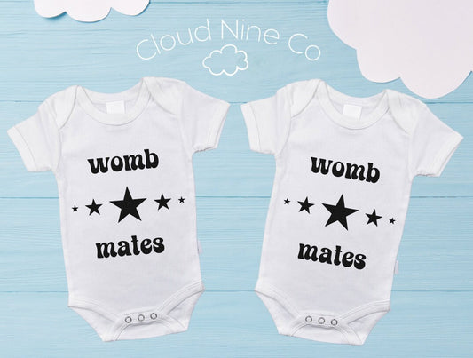 Womb Mates - matching twin bodysuit set