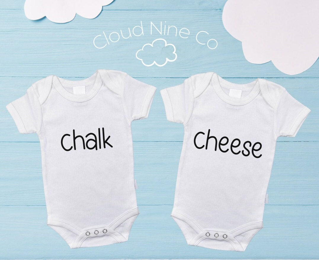 Chalk & Cheese matching twin onesie set