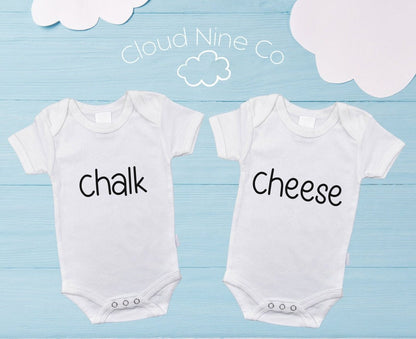 Chalk & Cheese matching twin onesie set