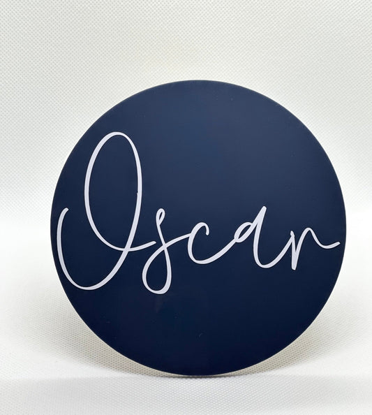 Birth announcement plaque 12cm, baby name reveal, newborn name announcement, personalised birth name plaque, custom acrylic round name disc