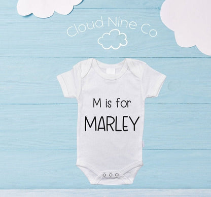 Custom alphabet name onesie, simple baby name announcement outfit, custom newborn reveal bodysuit, gender neutral name reveal, baby gift