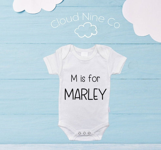 Custom alphabet name onesie, simple baby name announcement outfit, custom newborn reveal bodysuit, gender neutral name reveal, baby gift