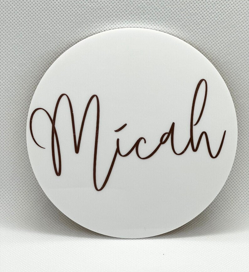 Birth announcement plaque 10cm, baby name reveal, newborn name announcement, personalised birth name plaque, custom acrylic round name disc