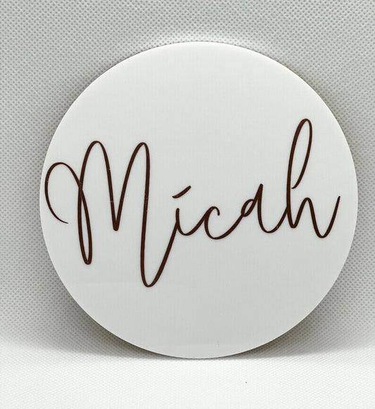 Birth announcement plaque 10cm, baby name reveal, newborn name announcement, personalised birth name plaque, custom acrylic round name disc