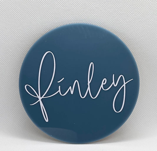 Birth announcement plaque 11cm, baby name reveal, newborn name announcement, personalised birth name plaque, custom acrylic round name disc