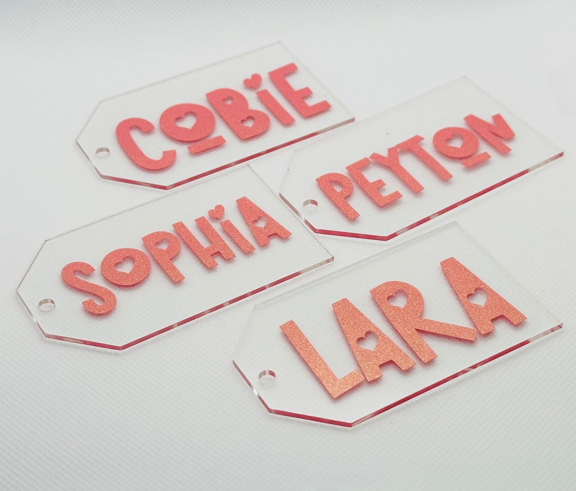 Personalised kids party favour, reusable gift keyring, custom girls name tag, acrylic school bag tag, modern sustainable label, keepsake tag