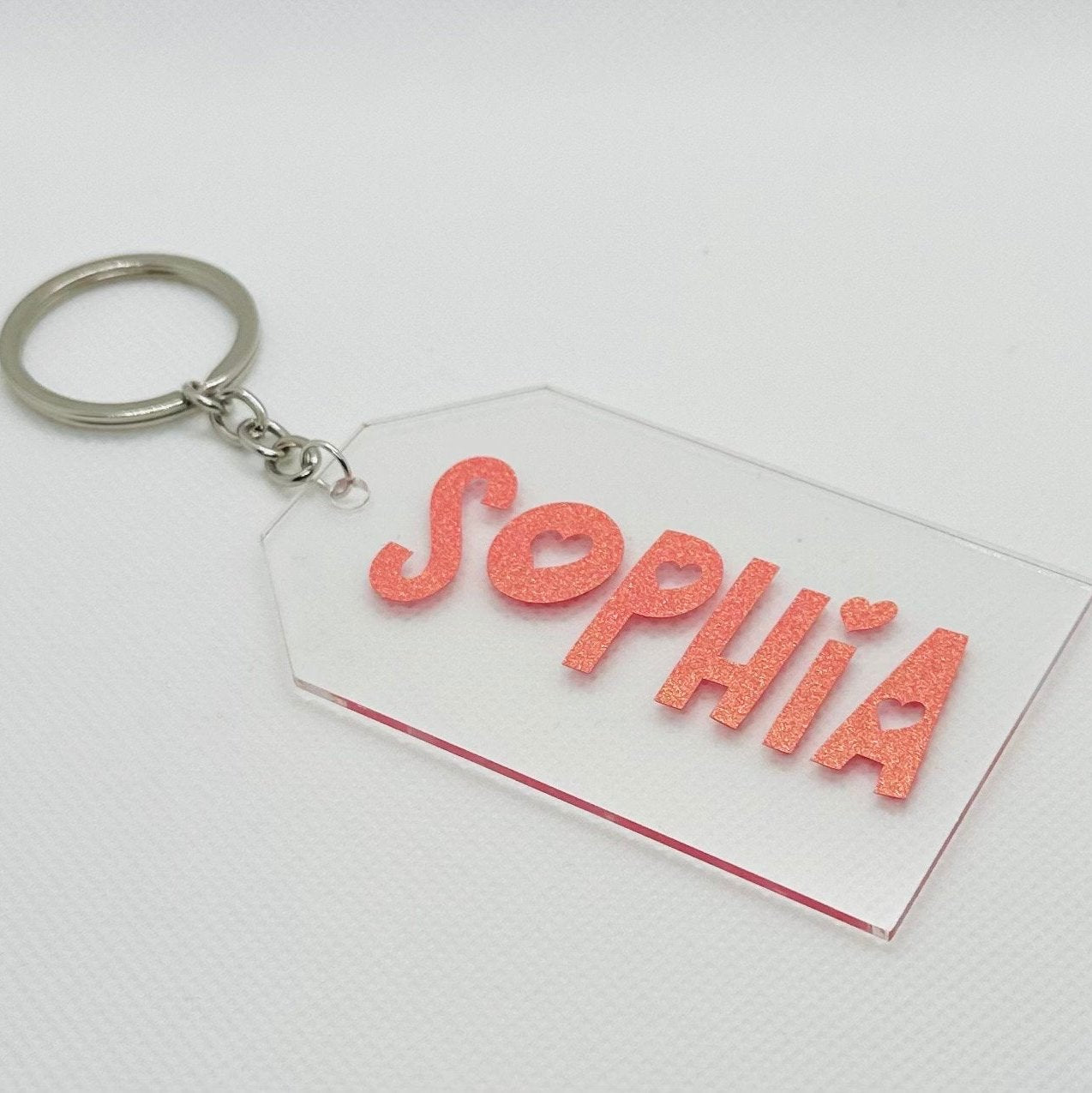 Personalised kids party favour, reusable gift keyring, custom girls name tag, acrylic school bag tag, modern sustainable label, keepsake tag