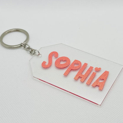 Personalised kids party favour, reusable gift keyring, custom girls name tag, acrylic school bag tag, modern sustainable label, keepsake tag