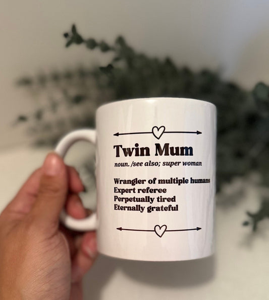 Twin Mum mug dictionary meaning, definition coffee mug for twin mom, funny gift for new twin parents, twin parents gift, tired mama club