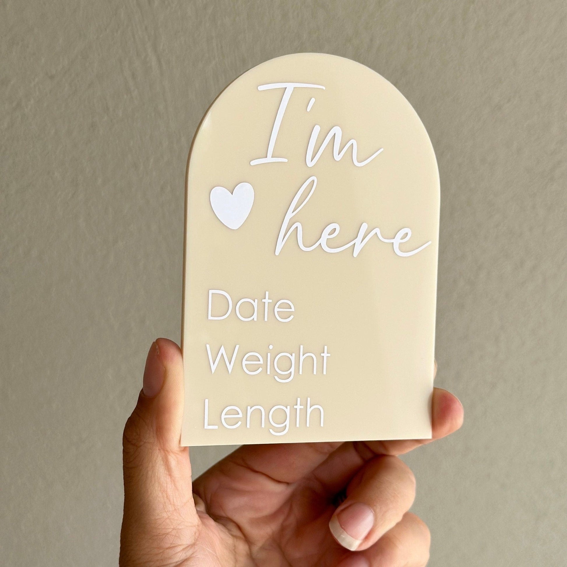 I'm Here baby announcement plaque with birth details, custom arch newborn keepsake gift, baby shower gift, newborn gift, baby photo prop